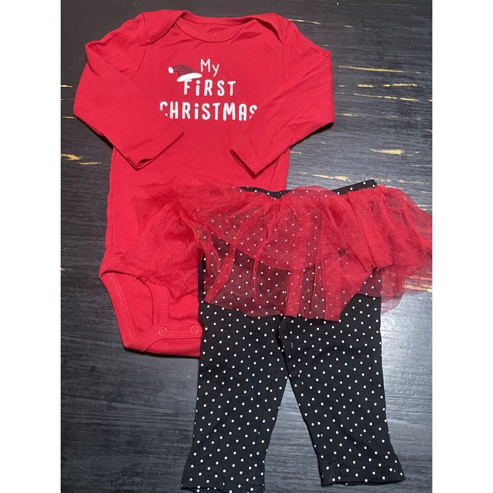 Just One You “my first christmas” bodysuit and tutu pants girls 3-6m.